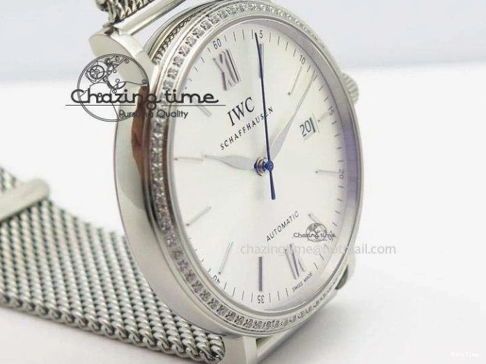 MIROTIME 1225 Portofino SCHAFFHAUSEN SS MKF 1:1 Best Edition Silver Dial Diamond On Mesh Bracelet A Lightweight 7339